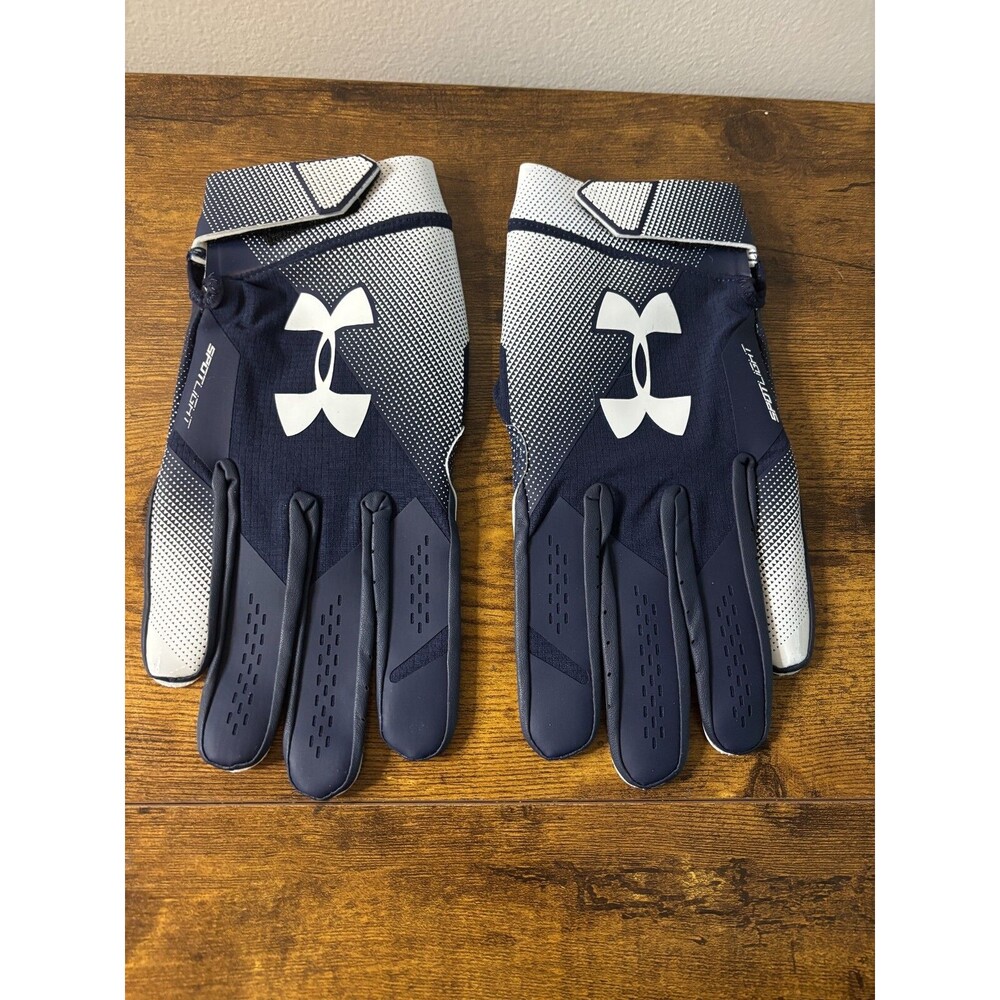 Under Armour UA 3XL Spotlight NFL Football Navy/White Gloves Glue Grip